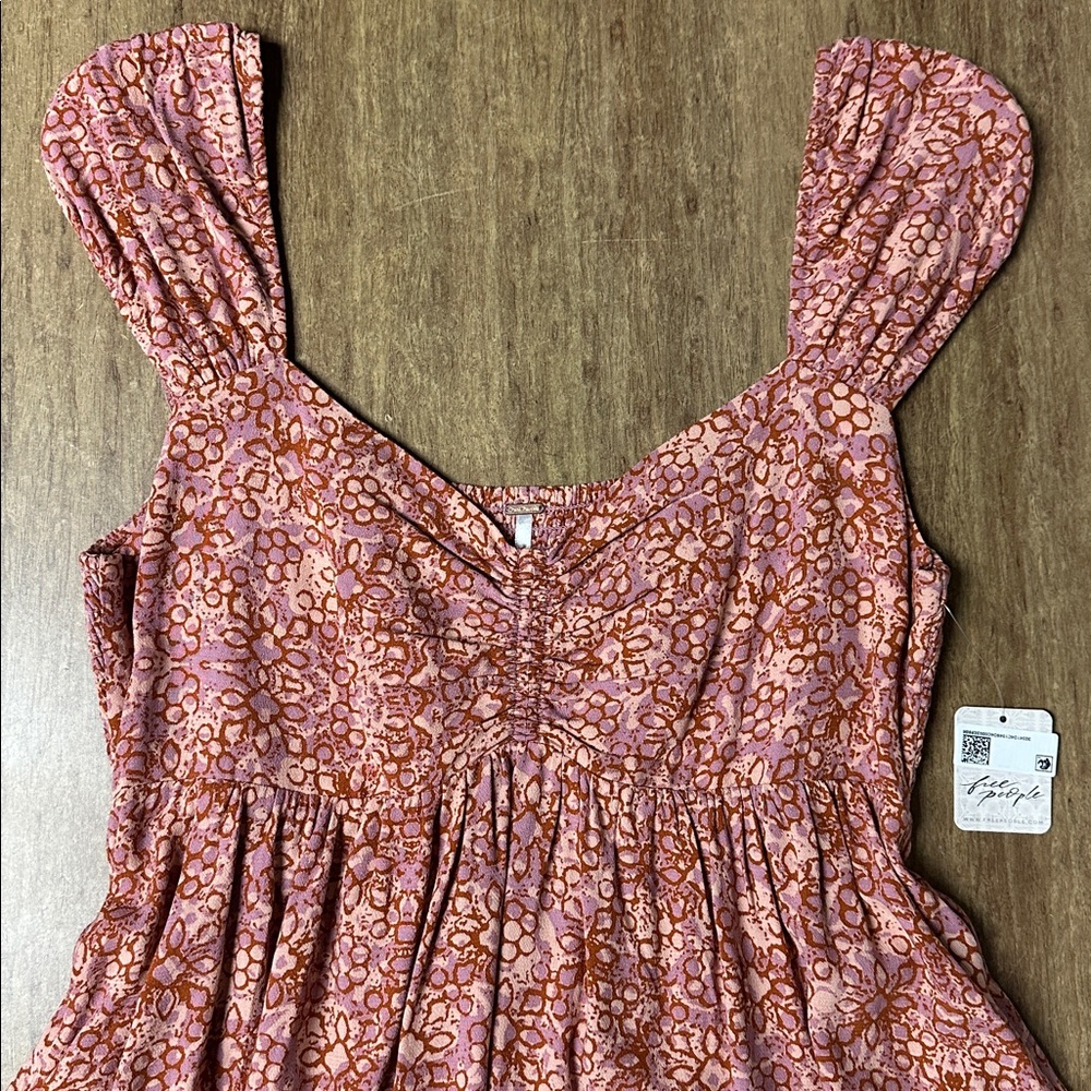 Free people nwt Tabitha babydoll purple pink rose petal combo print mini dress - Picture 4 of 11